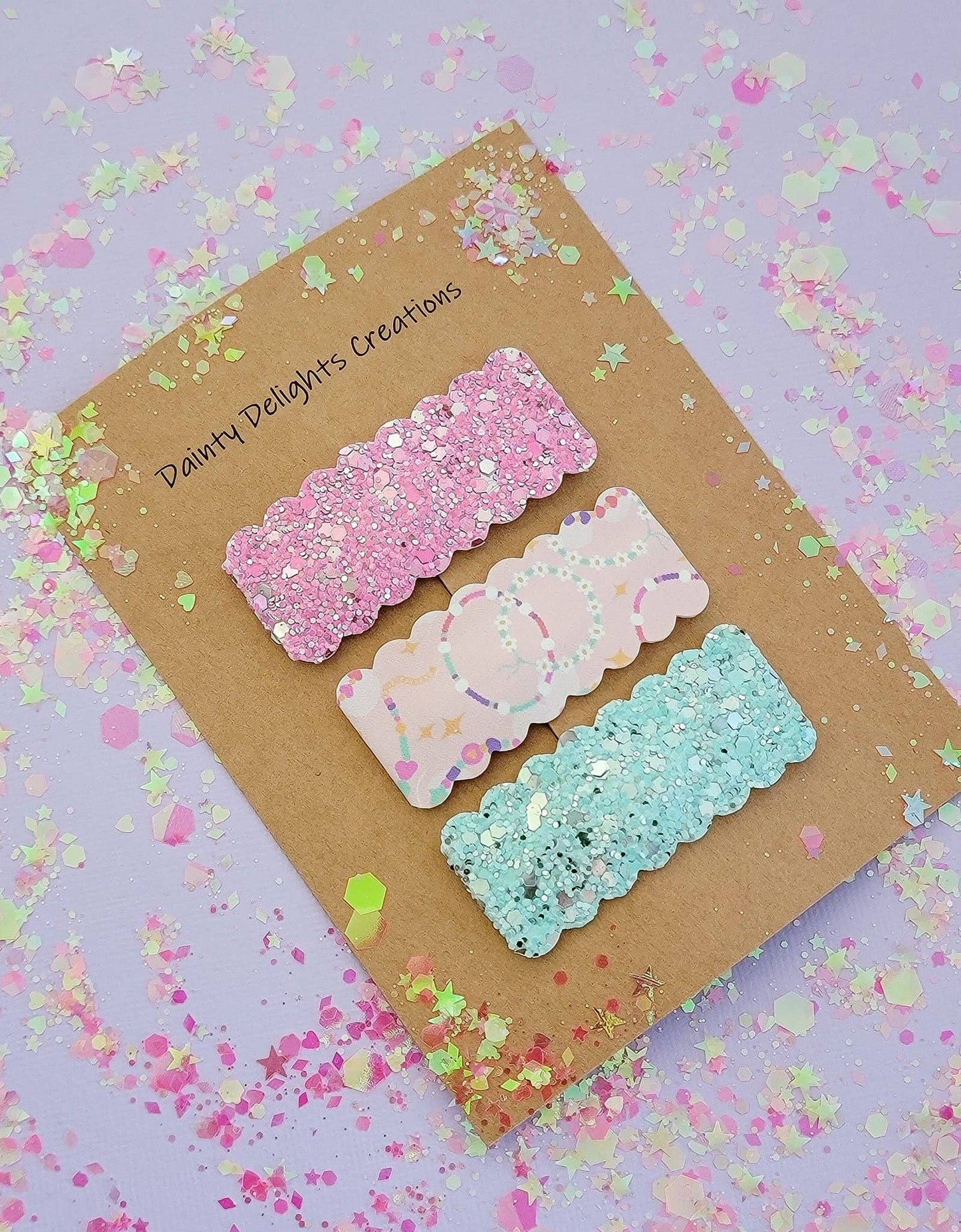 Flower Friendship Bracelet 2.5 inch Scallop Snap Clip 3pk