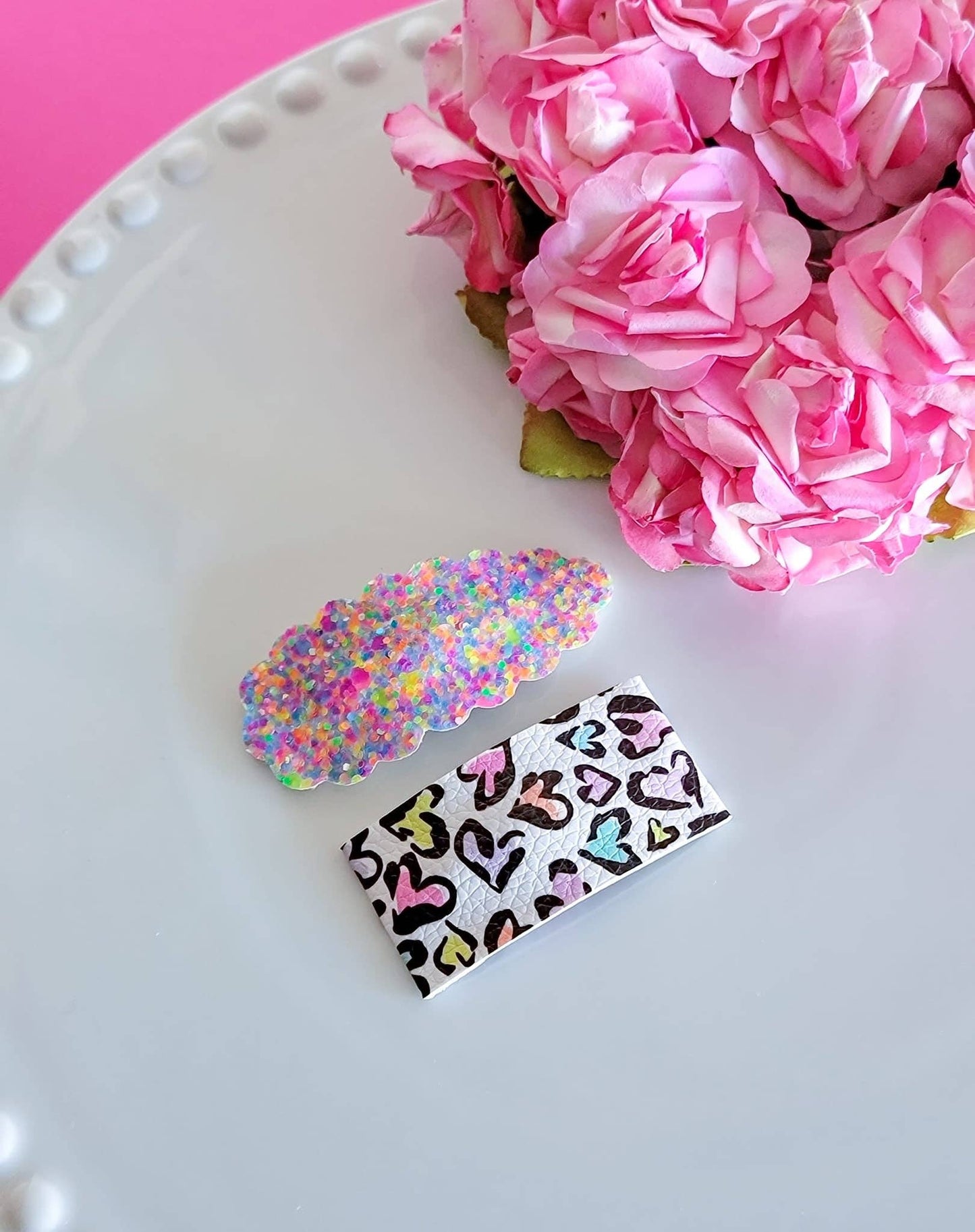 Pastel Leopard Hearts Snap Clip Mix Set