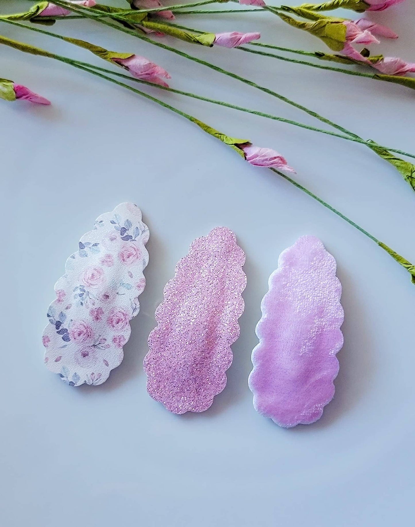 Fairy Rose Garden 2.5" Scallop Teardrop Snap Clip 3pack