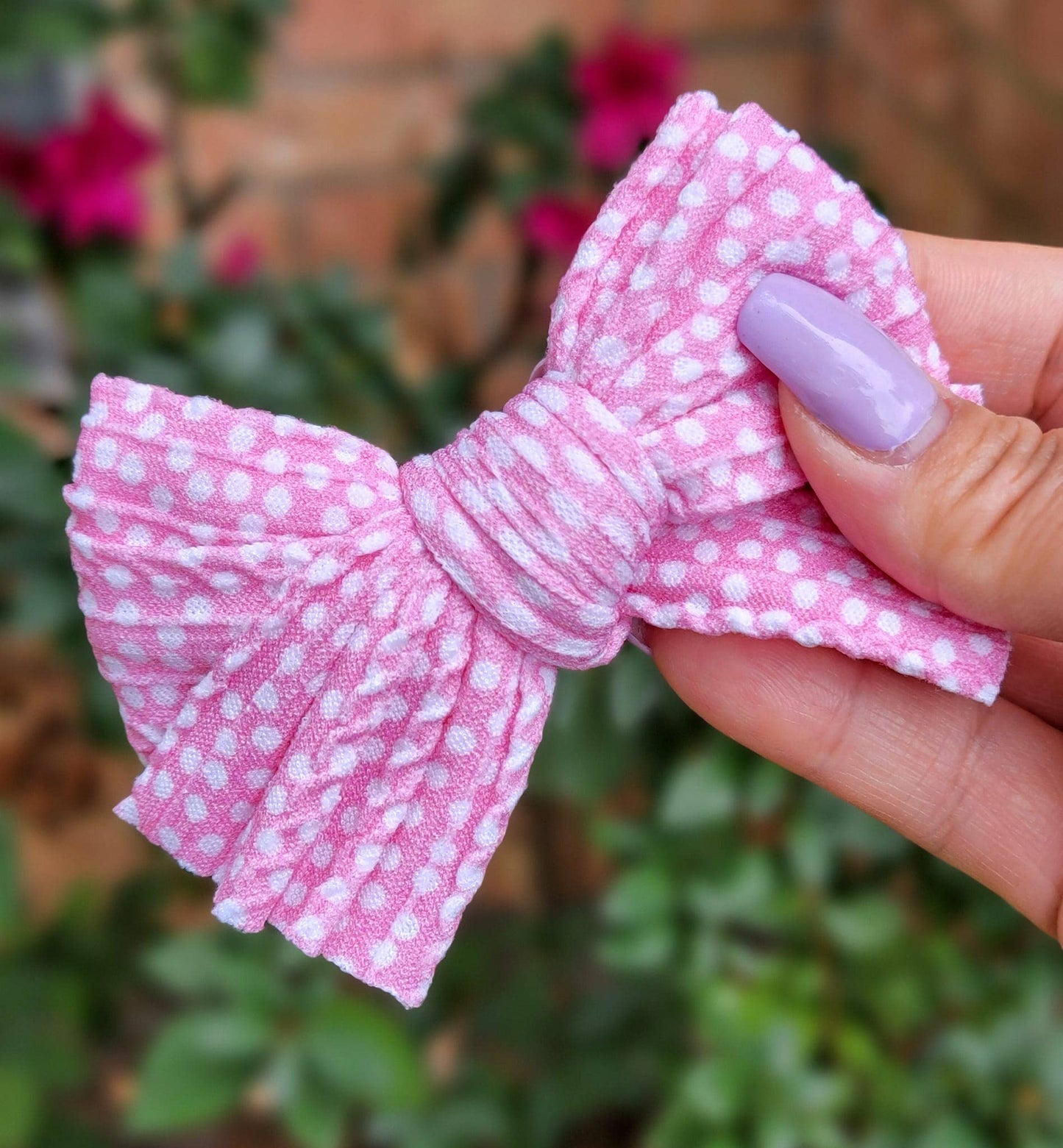 Daisy Bow-Polka Dot Pink