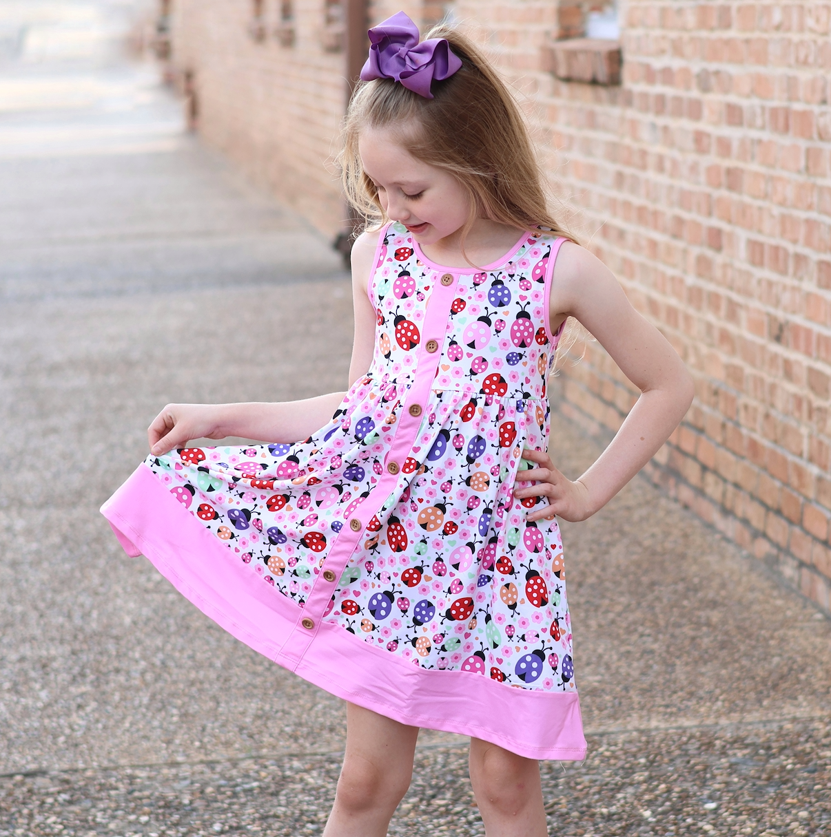 Pink Ladybug Spots Sleeveless Button-Front Dress