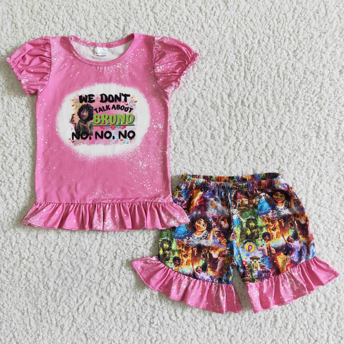 Hot pink short sleeve shirt ruffle shorts cute girls clothing