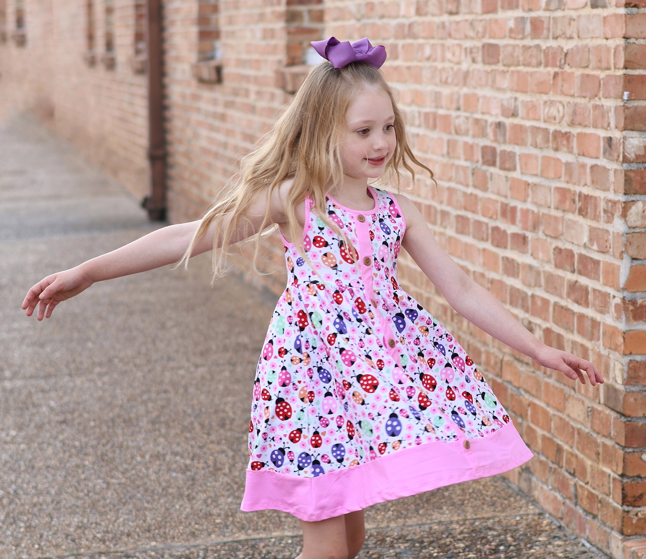 Pink Ladybug Spots Sleeveless Button-Front Dress