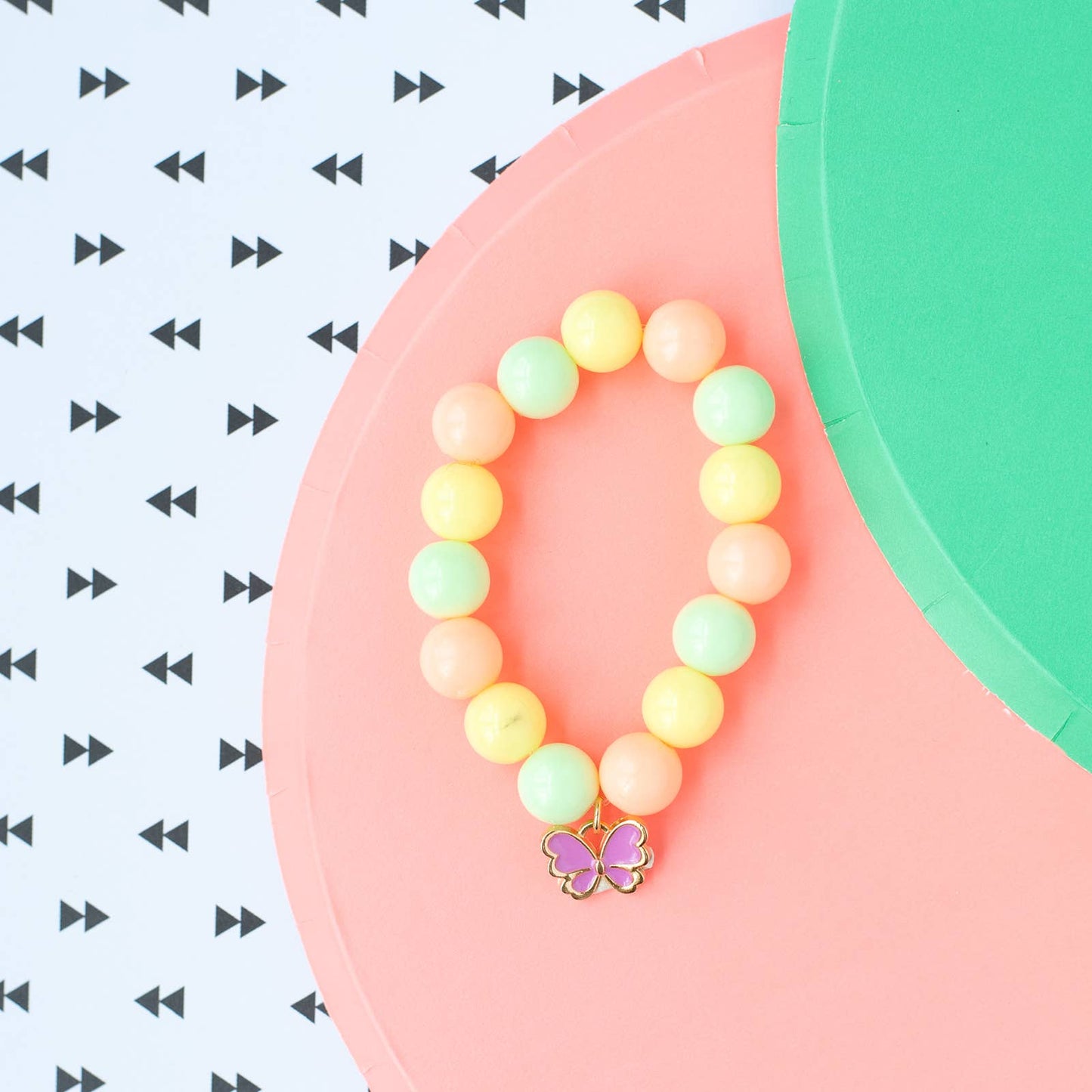 Stretch beaded bracelet butterfly charm Children's jewelry