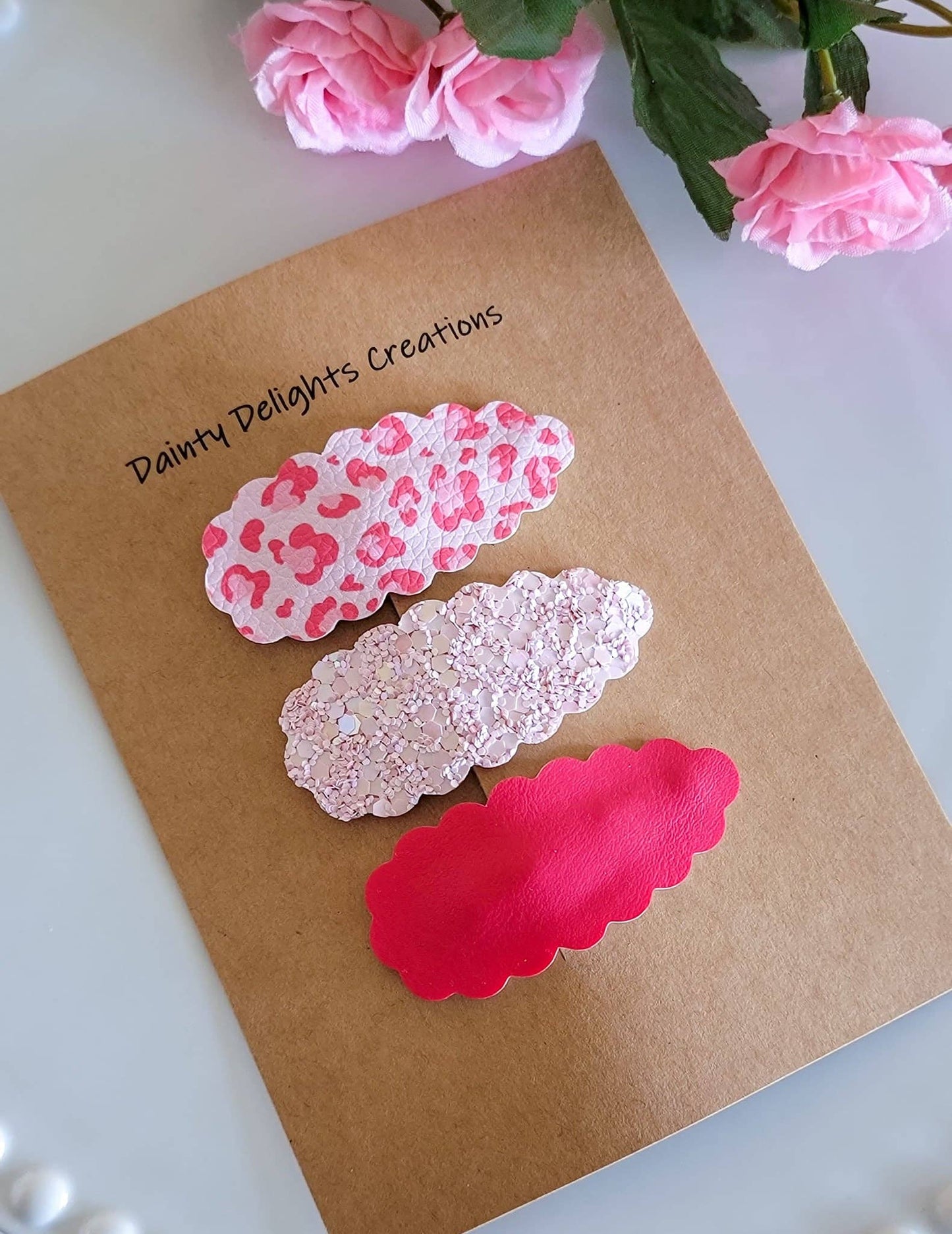 Love Me Leopard 2.5" Rectangle Scallop Snap Clip 3 pack