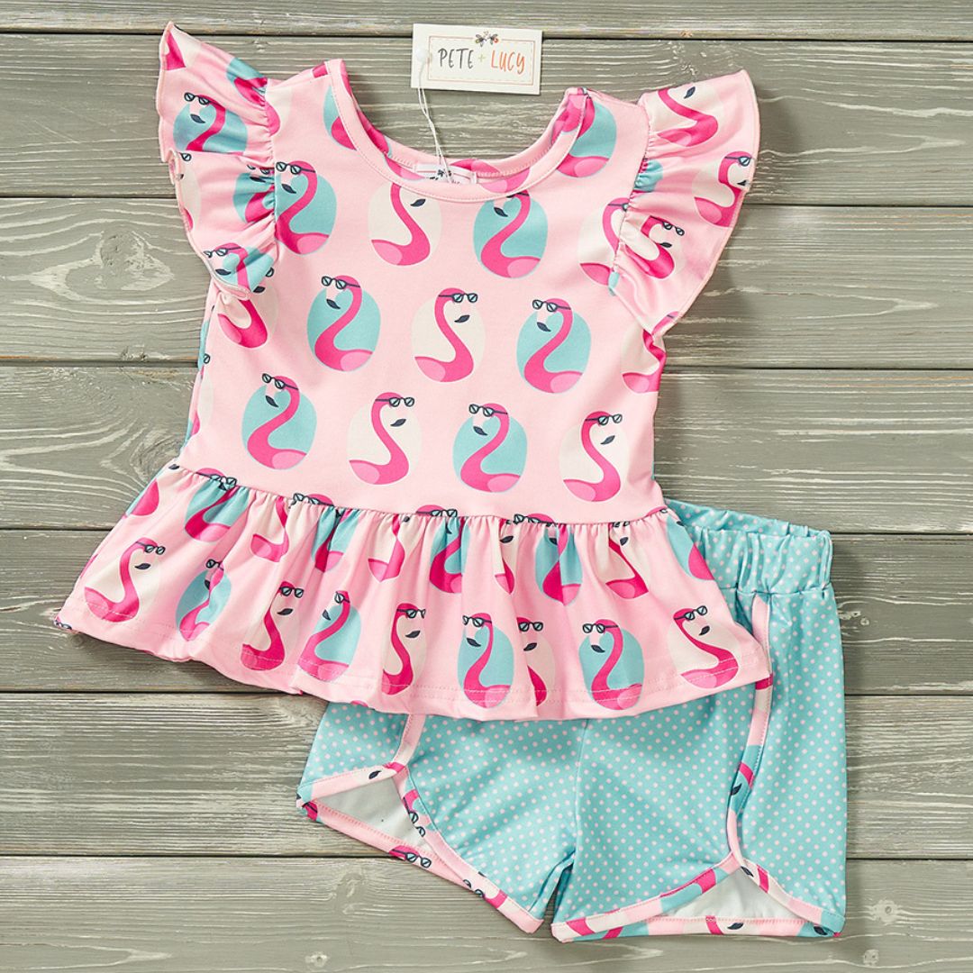 Cool Flamingo 2 Piece Short Set