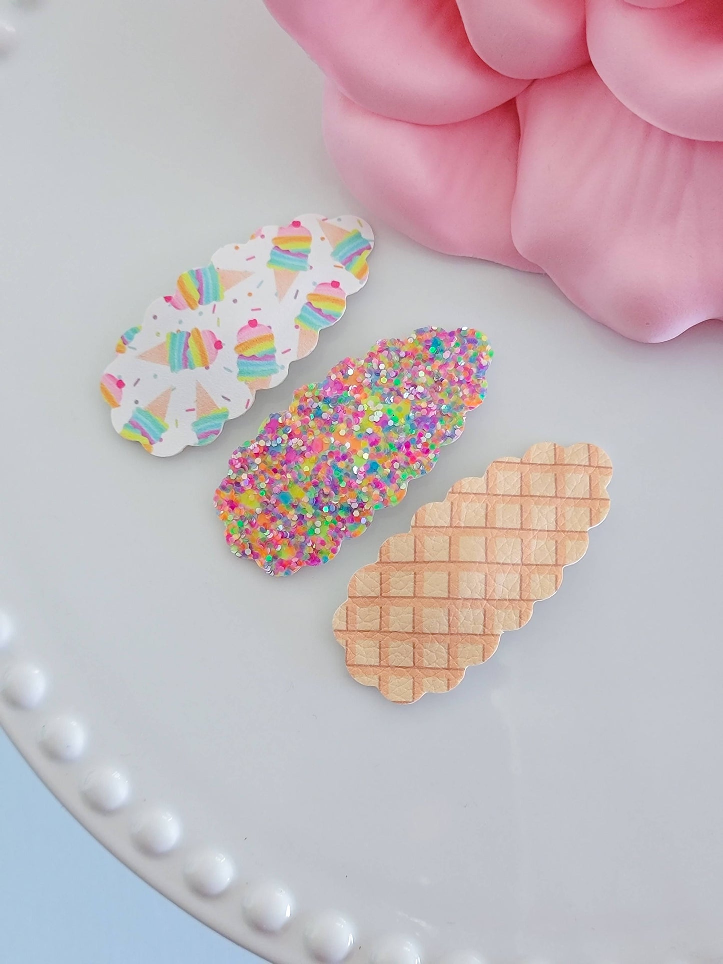 I Scream for Ice Cream Scallop Oval Snap Clip 3pak