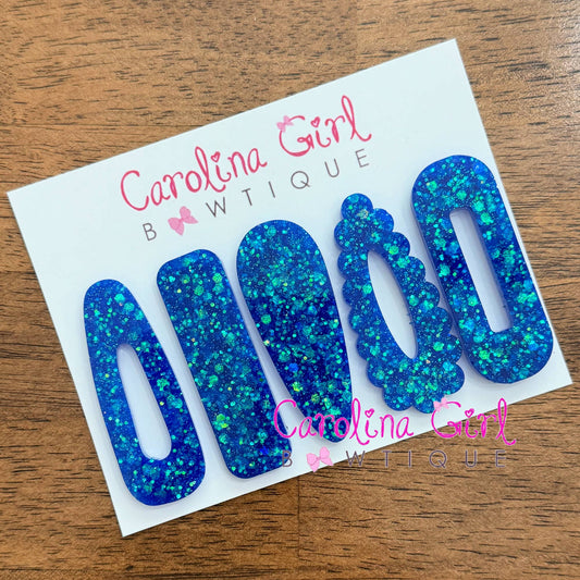 Blue Glitter Resin Hair Clips