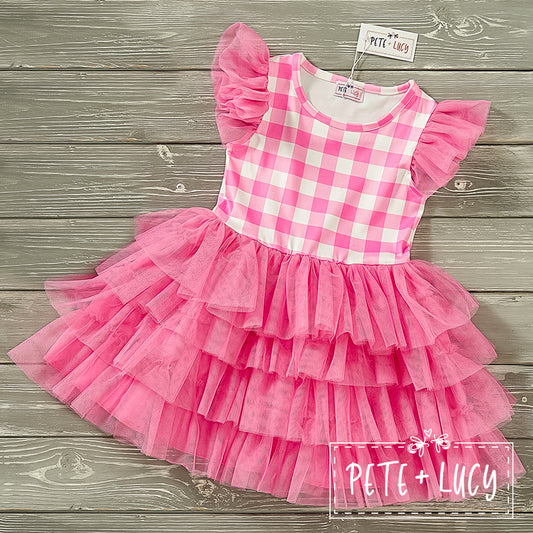 Pink Gingham Tulle Dress