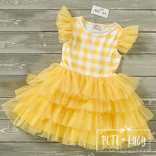Yellow Gingham Tulle Dress