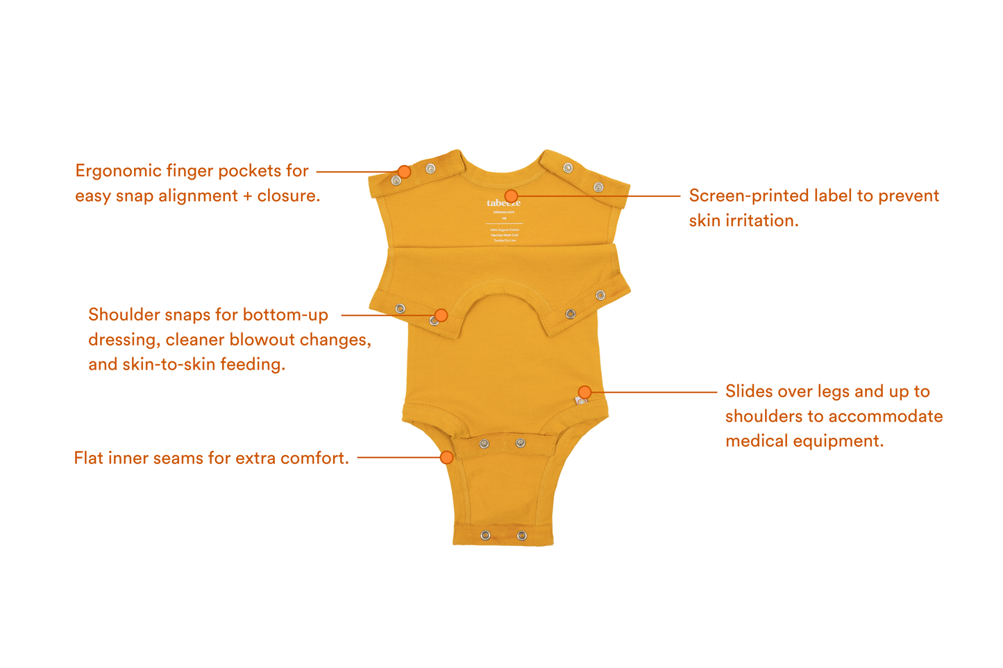 Gold 100% Organic Cotton Bottom-Up Onesie