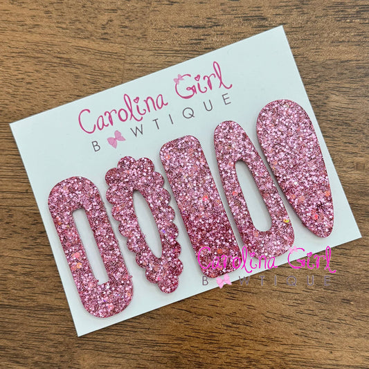 Pink Glitter Resin Hair Clips 