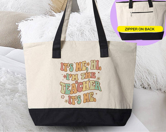 Hi It's Me, I'm The Teacher - Teacher Canvas Zipper Tote
