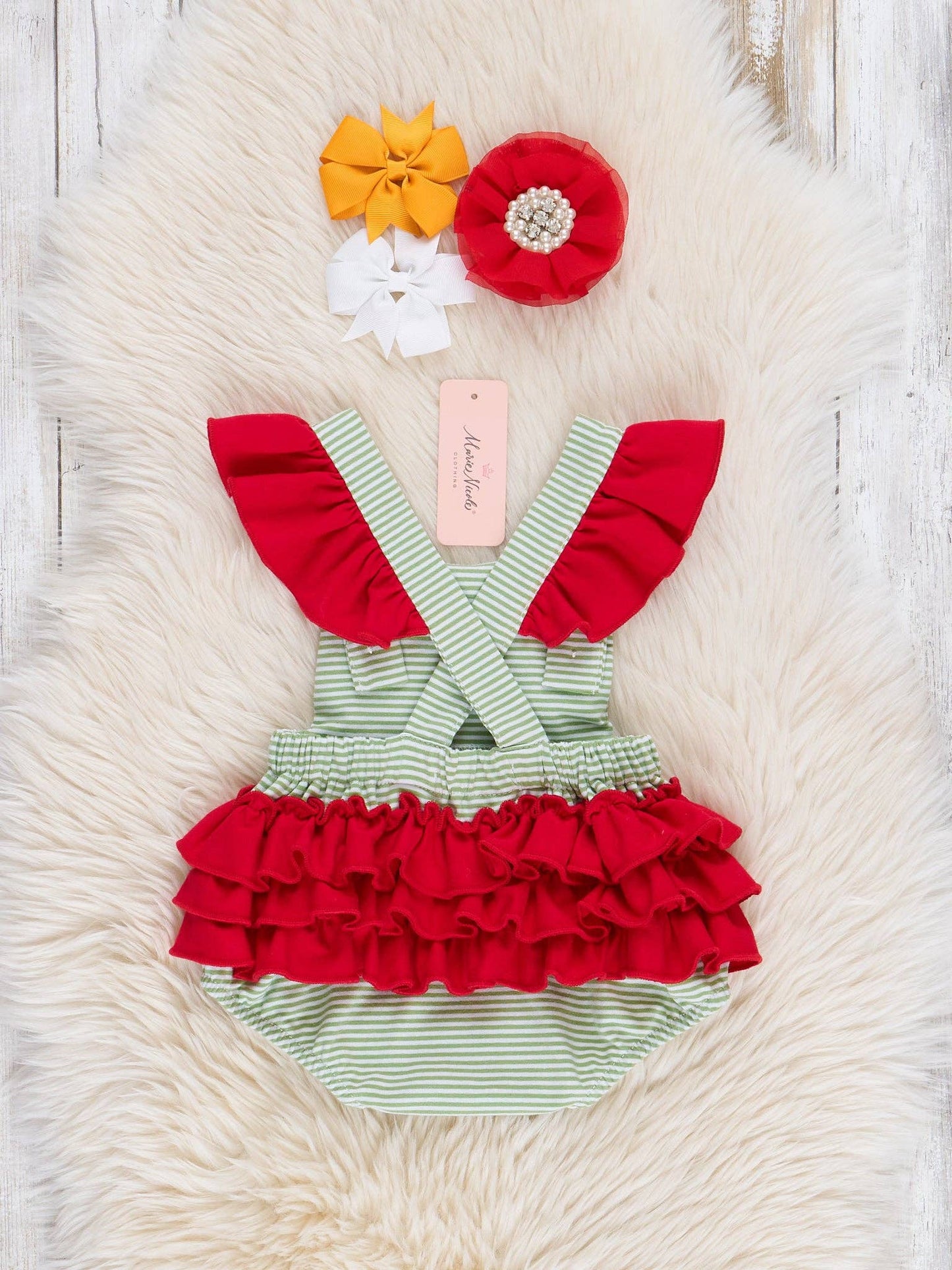 Striped Embroidered Farmhouse Ruffle Bubble