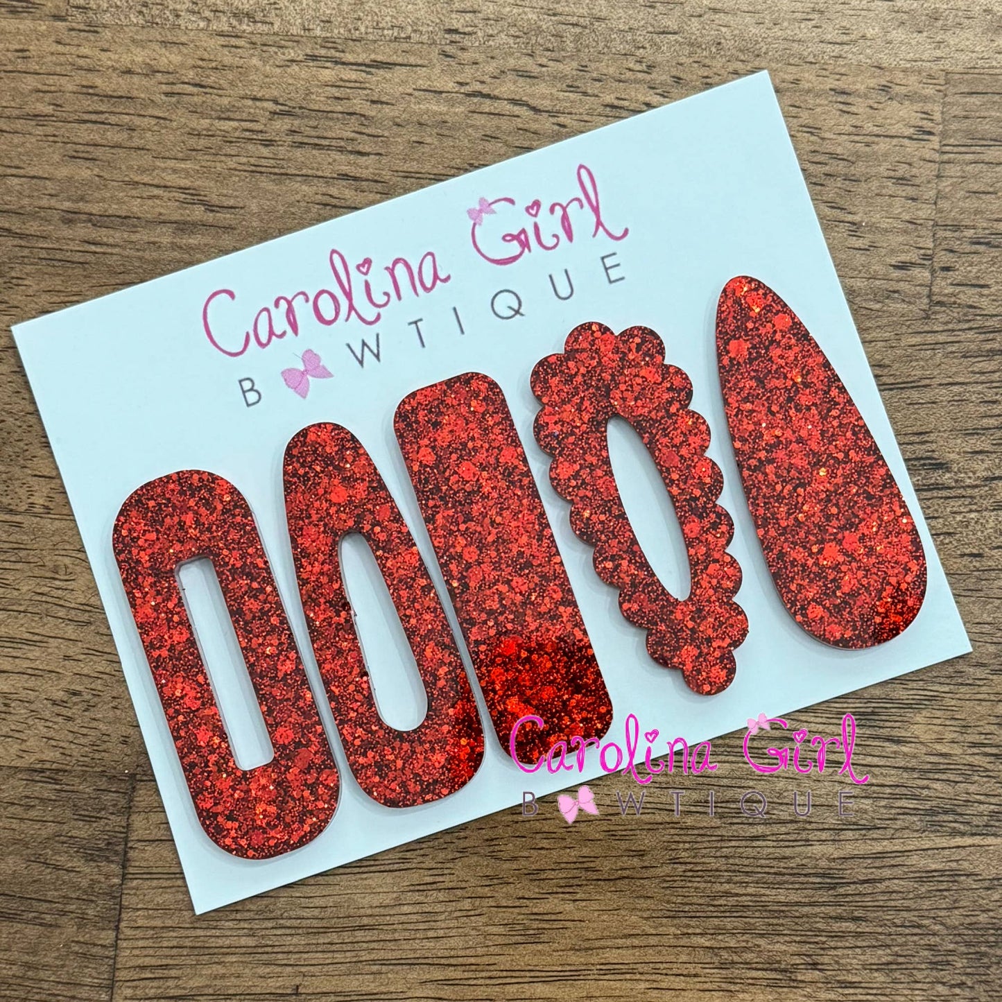 Red Glitter Resin Hair Clips