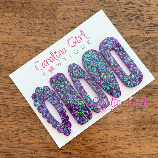 Purple Glitter Resin Hair Clips