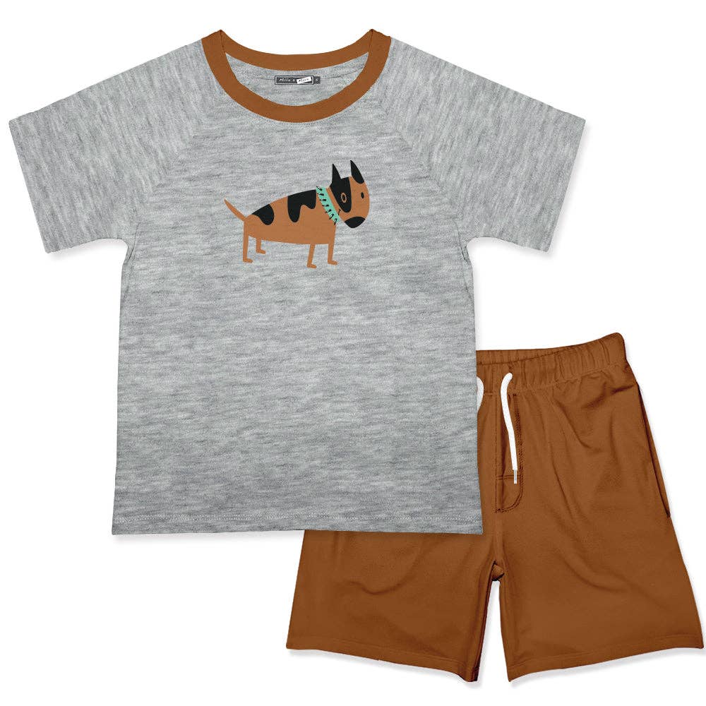Boys Heather Gray Doggie Crewneck Tee & Caramel Cafe Shorts