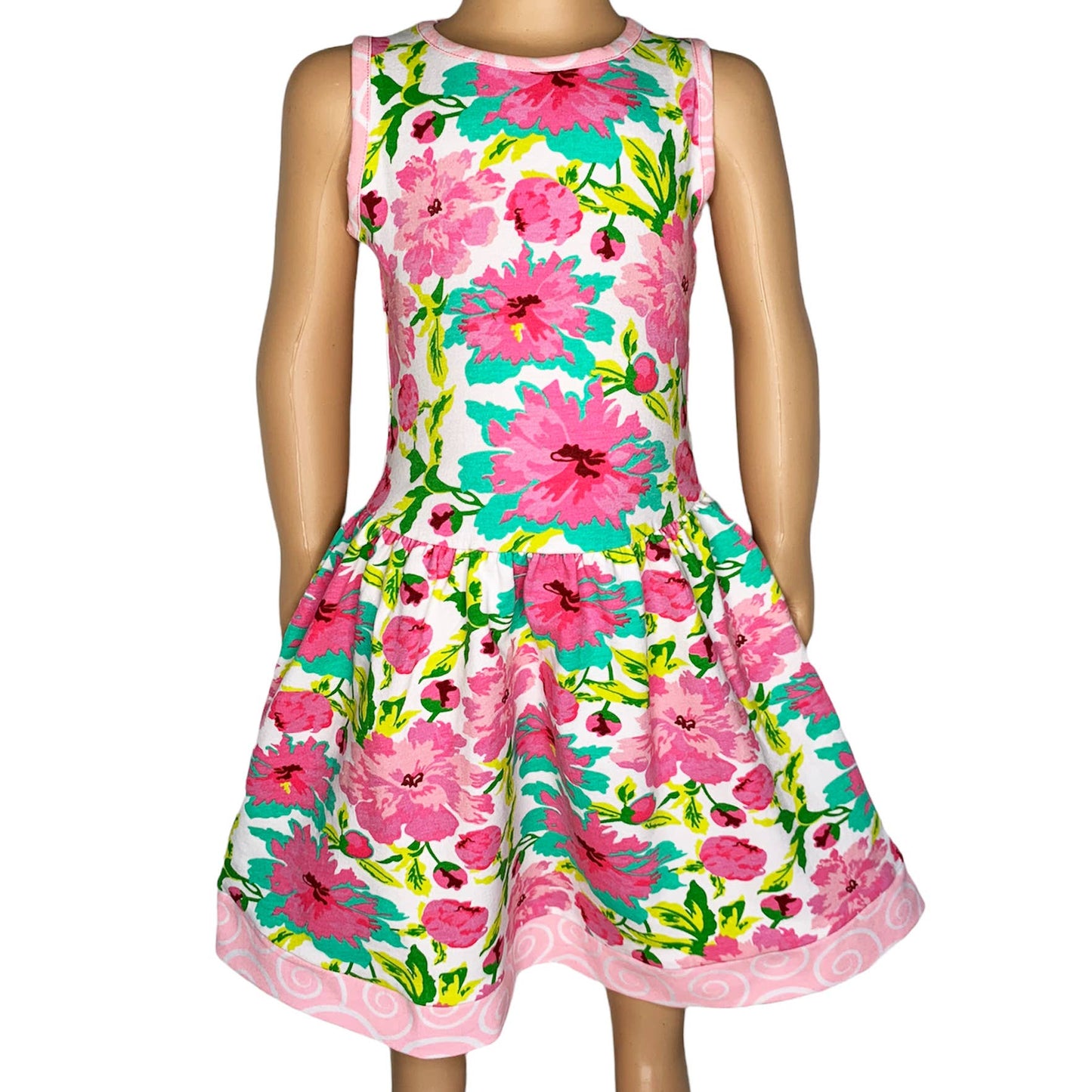 Girls Spring Floral Cotton Swing Sleeveless Dress Kids