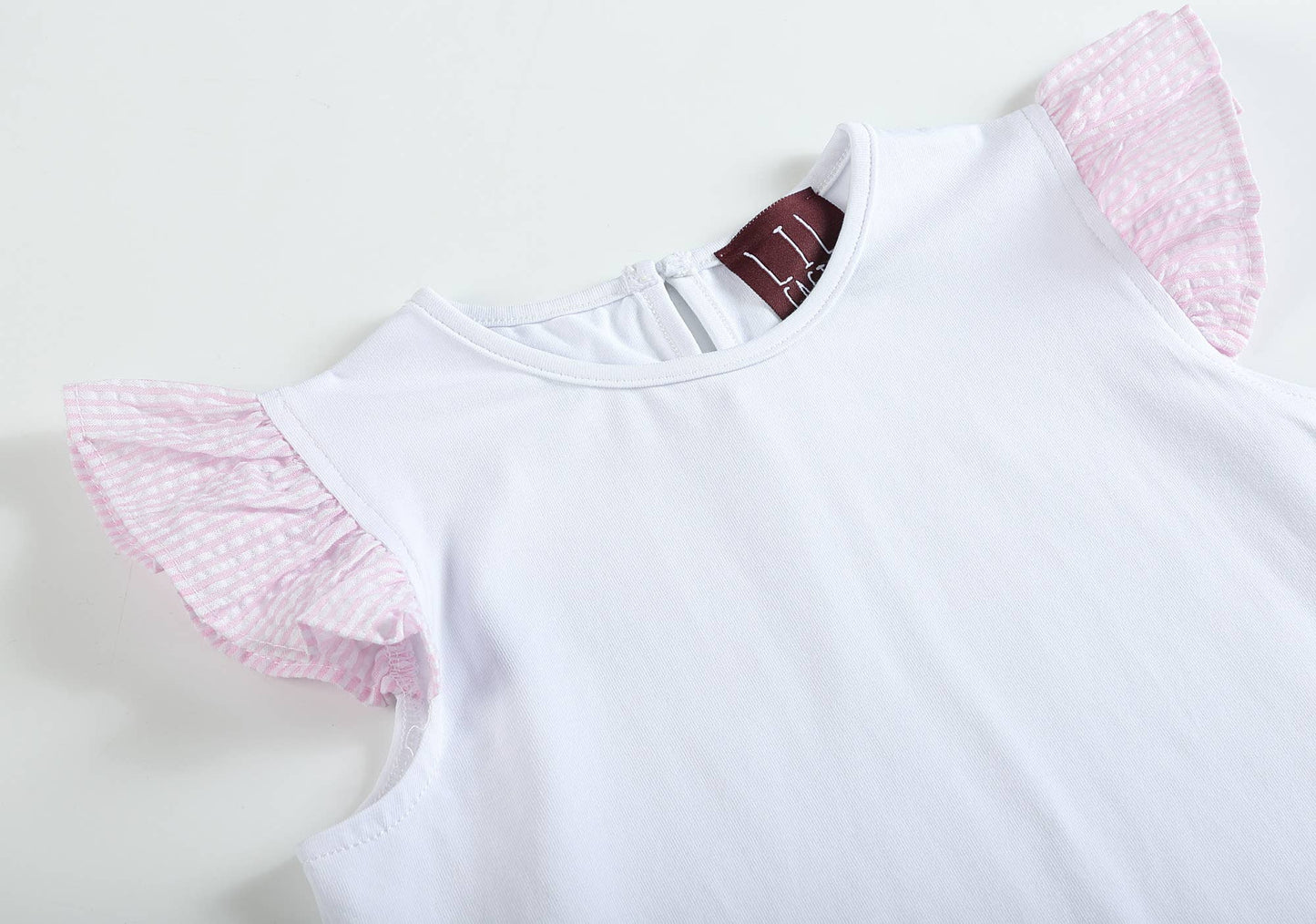 White & Pink Seersucker Top and Shorts Set