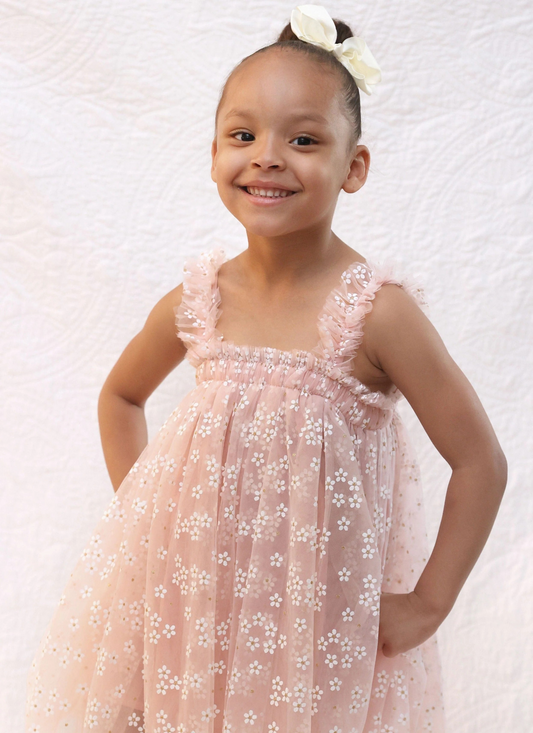 Peachy Pink Daisy Tulle Dress
