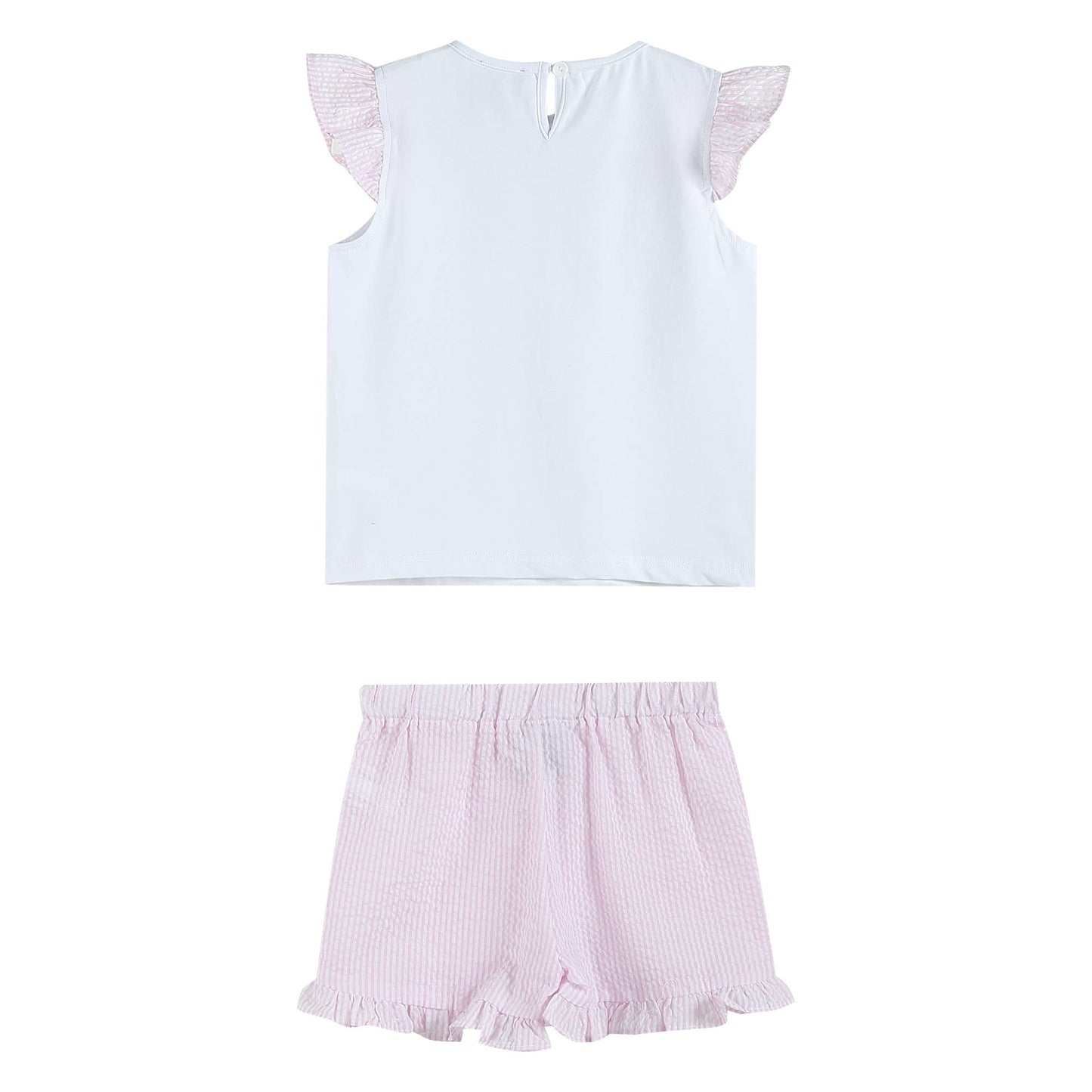 White & Pink Seersucker Top and Shorts Set