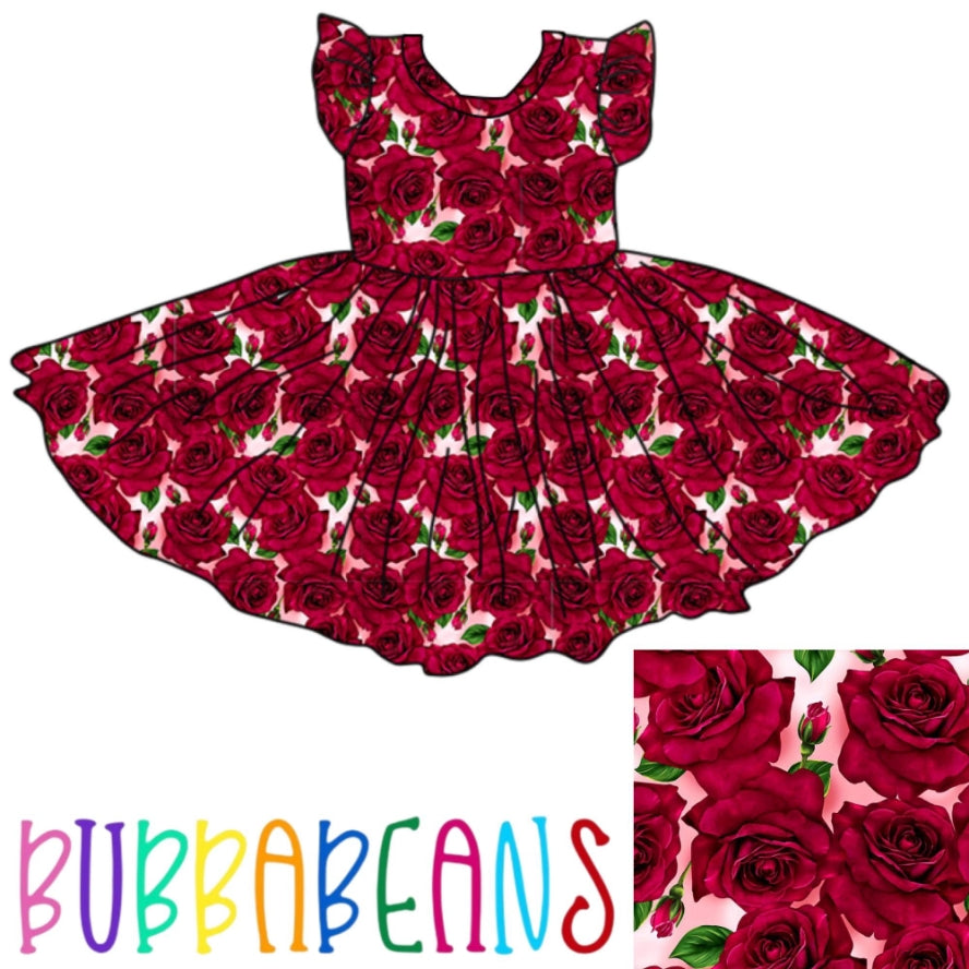 Rose Parade Flutter Sleeve Dress - Bubbabeans