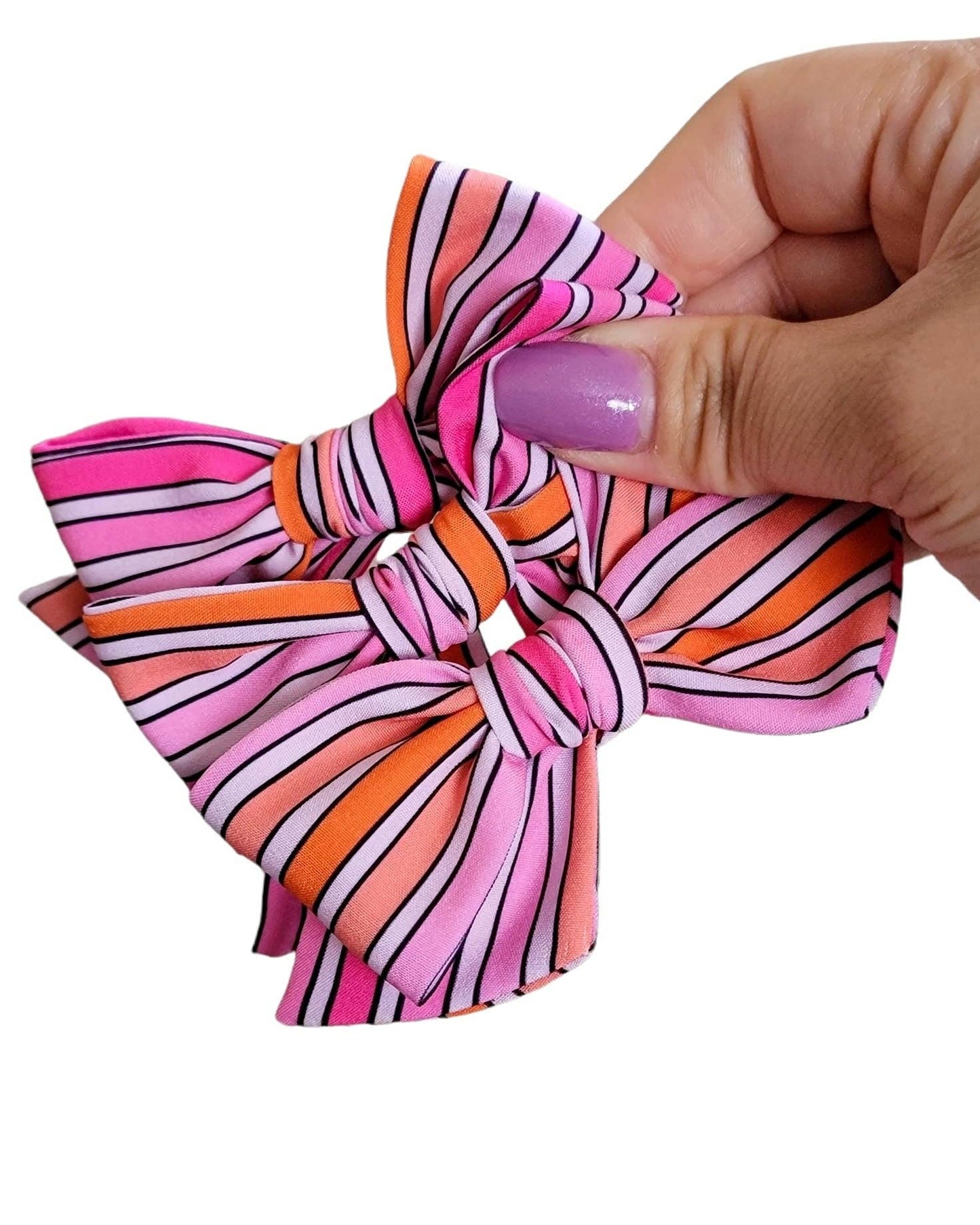 Chloe Bow-Pink and Orange Stripes