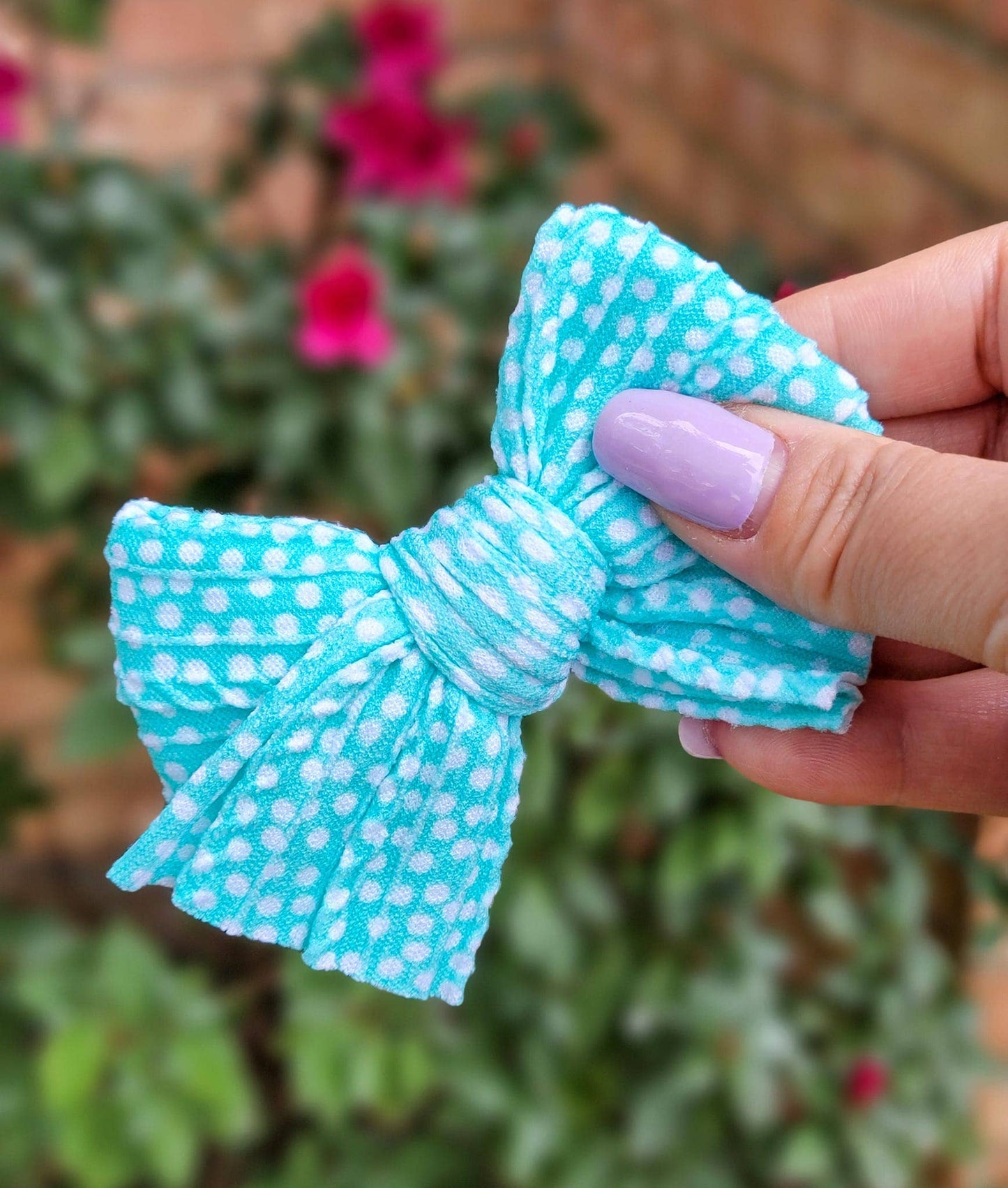 Daisy Bow-Polka Dot Aqua