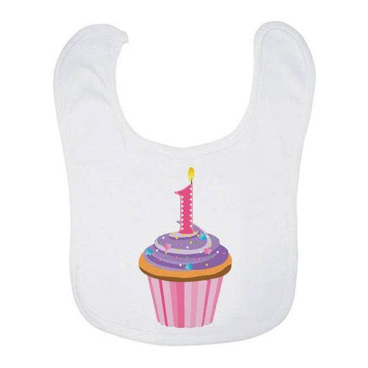 Pink Birthday Cupcake 1 Year Old Bib