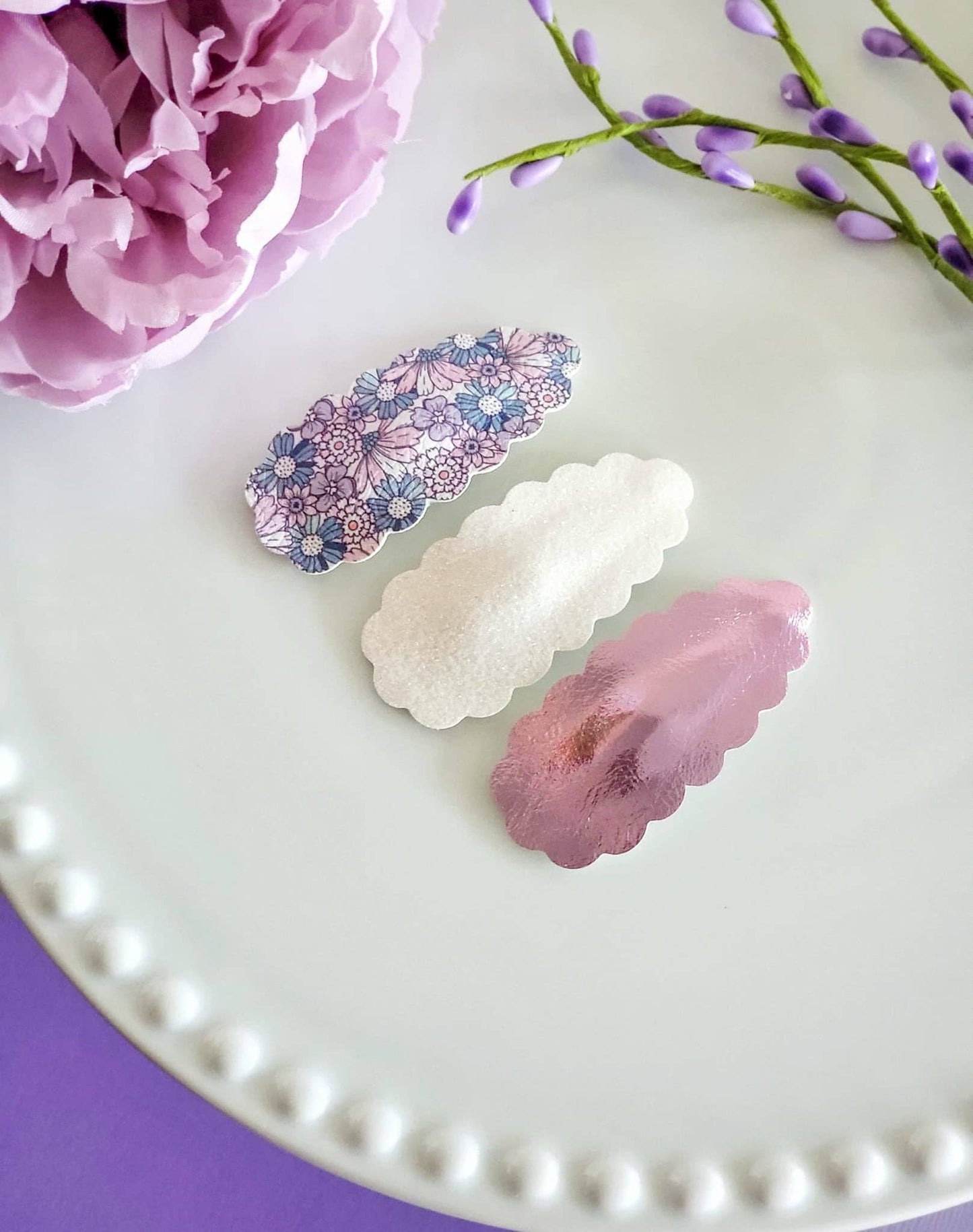 Moody Purple 2.5" Scallop Teardrop Snap Clip 3pack