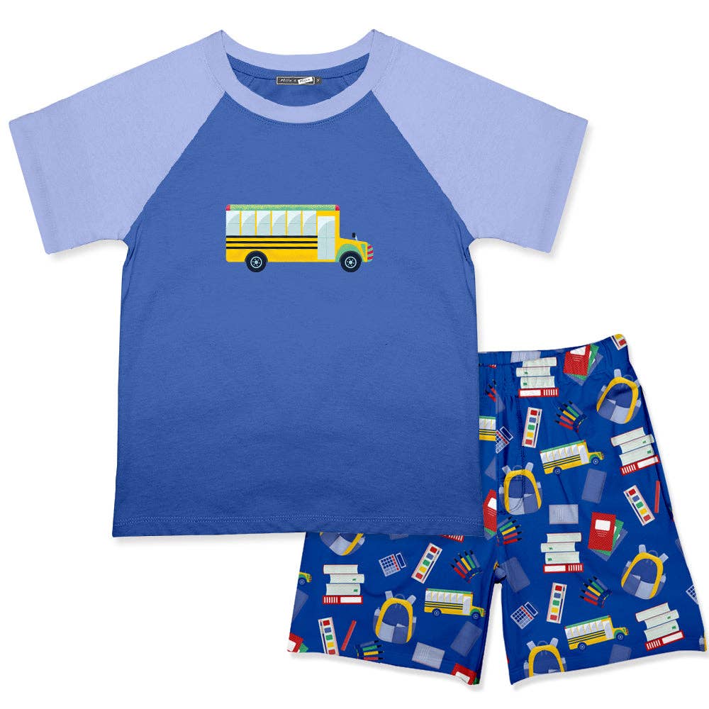 Boys Marina Blue Crewneck Tee & School Rocks Pocket Shorts