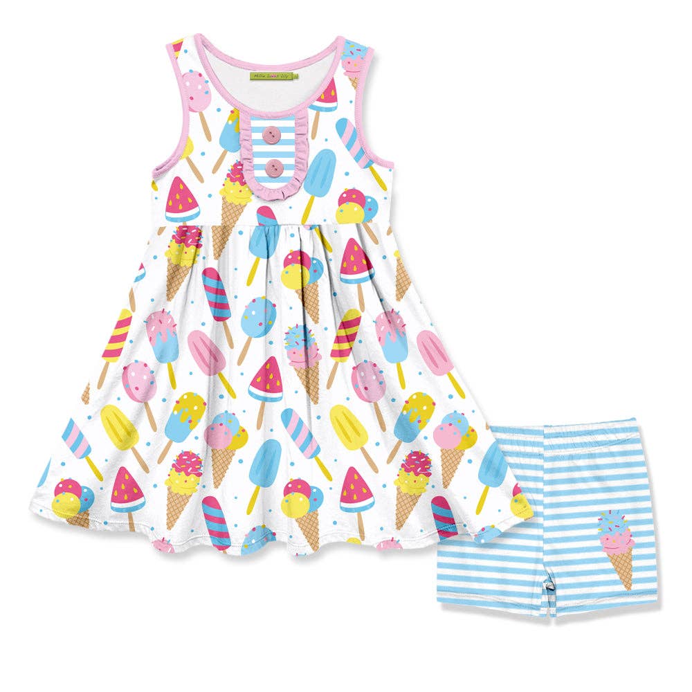 White Icecream Party Button-Accent Sleeveless A-Line Dress &