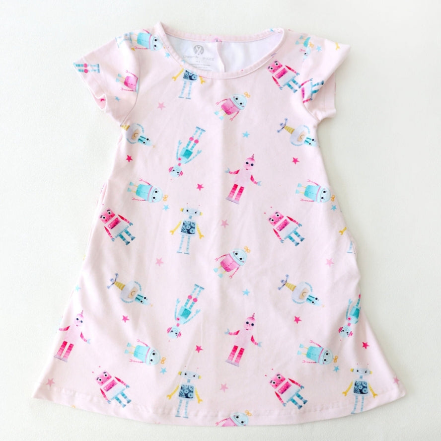 Robots and Ribbons T-shirt Pockets Dress