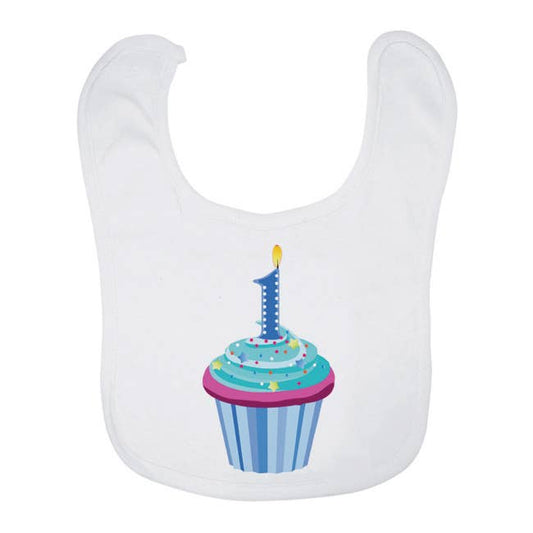 Blue Birthday Cupcake 1 Year Old Bib