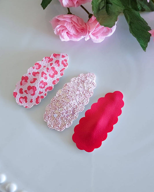 Love Me Leopard 2.5" Rectangle Scallop Snap Clip 3 pack