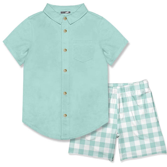 Mint Short-Sleeve Button-Up & Pocket Shorts
