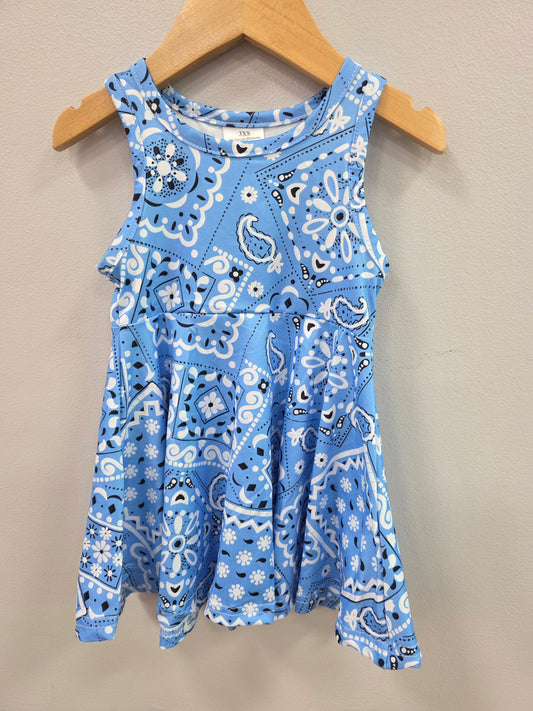 Blue Bandana Tank Twirl Dress