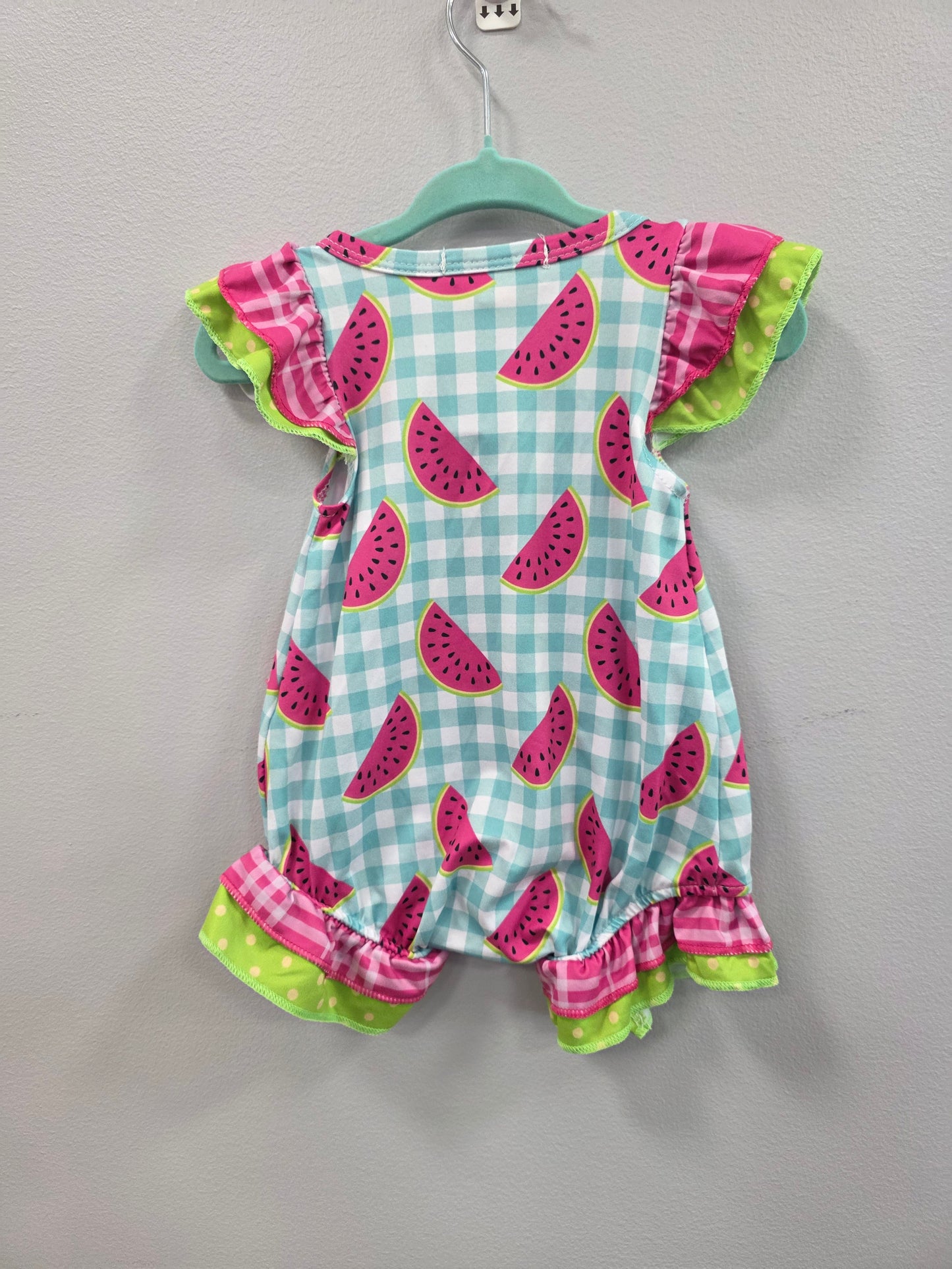 Plaid Watermelon Romper with Pockets